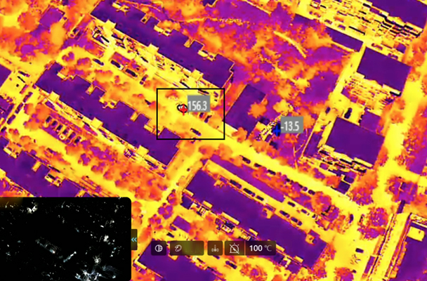 Infrared view with abnormally high temperatures detected